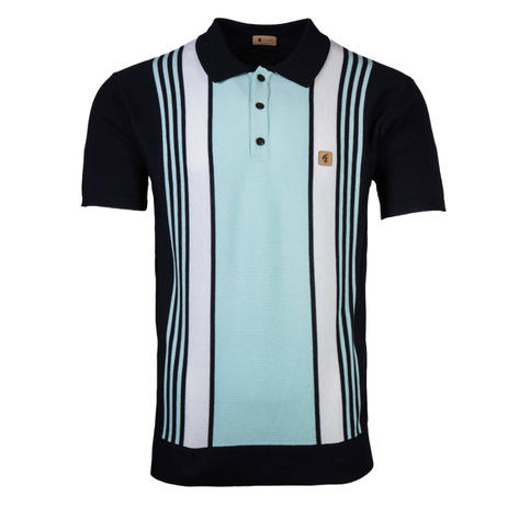 Gabicci Vintage Multi Stripe 3 Button Polo Navy Blue