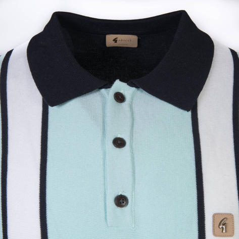 Gabicci Vintage Multi Stripe 3 Button Polo Navy Blue Thumbnail 2
