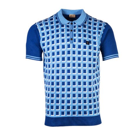 Gabicci Geometric Check Knit Polo Cobalt Blue Thumbnail 1