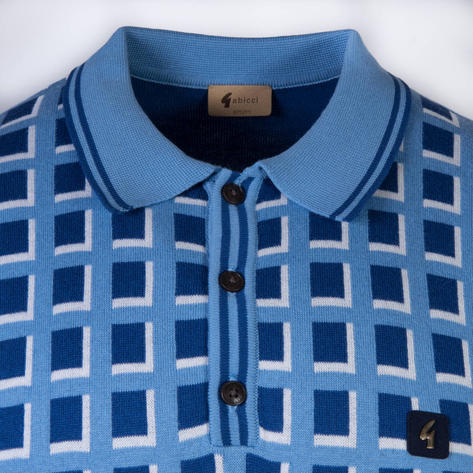 Gabicci Geometric Check Knit Polo Cobalt Blue Thumbnail 2