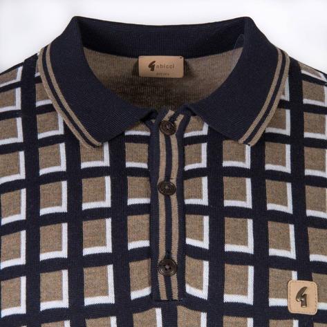 Gabicci Geometric Check Knit Polo Elmwood Khaki Thumbnail 2