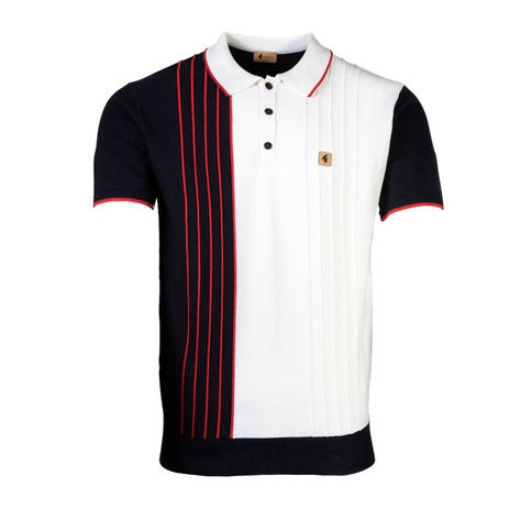 Gabicci Vintage Colour Block Knit Polo Navy Blue / White