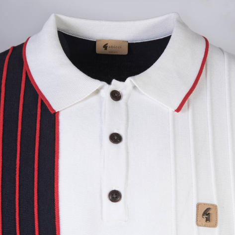 Gabicci Vintage Colour Block Knit Polo Navy Blue / White Thumbnail 2
