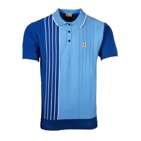 Gabicci Vintage Colour Block Knit Polo Cobalt / Sky