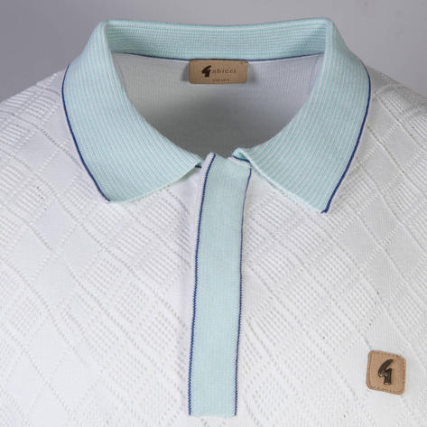 Gabicci Vintage Pointelle Knit Concealed Placket Polo White Thumbnail 2