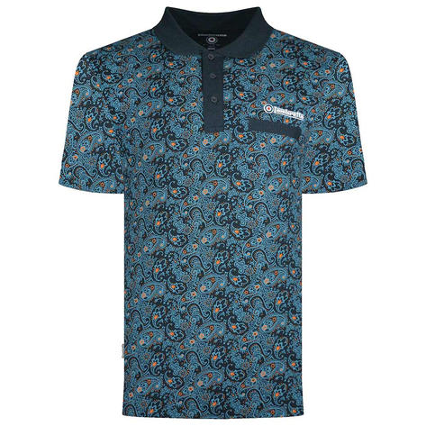 Lambretta Paisley Print Pocket Polo Shirt Navy Thumbnail 1