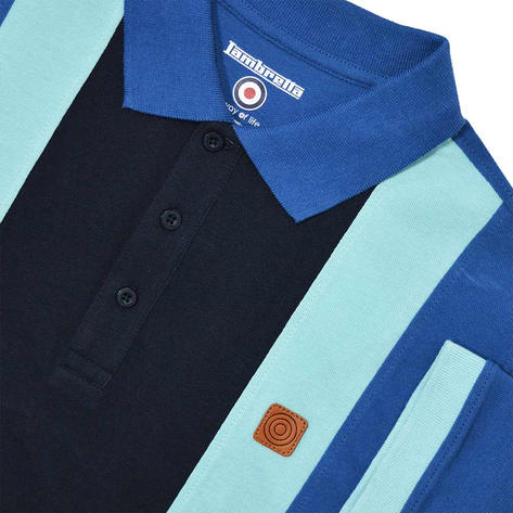 Lambretta Block Stripe Panel Pique Polo Shirt Blue Thumbnail 4