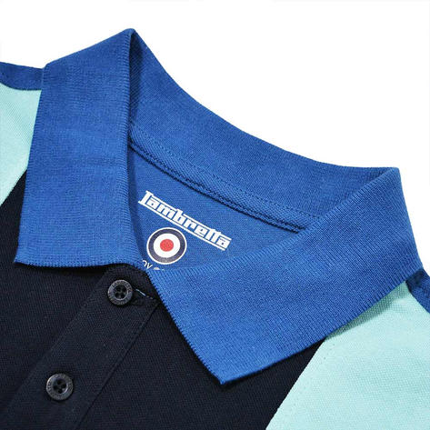 Lambretta Block Stripe Panel Pique Polo Shirt Blue Thumbnail 2