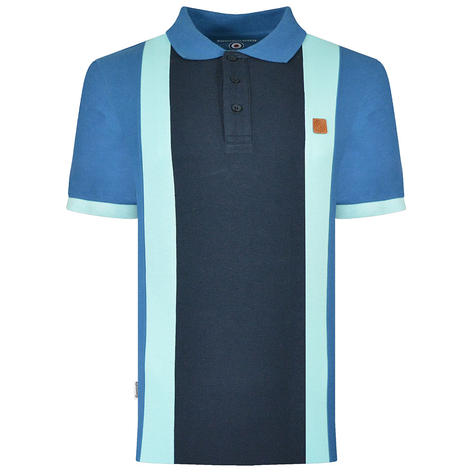 Lambretta Block Stripe Panel Pique Polo Shirt Blue