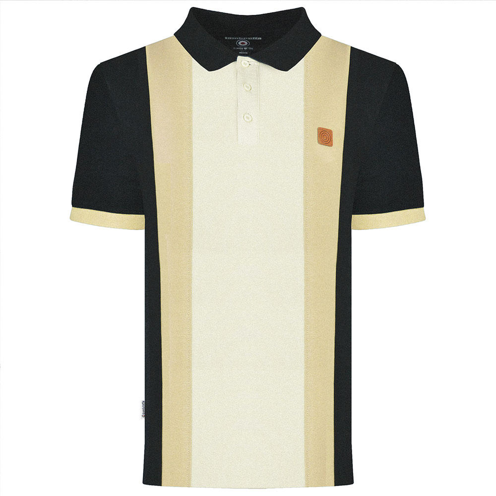 Lambretta Block Stripe Panel Pique Polo Shirt Black