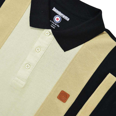 Lambretta Block Stripe Panel Pique Polo Shirt Black Thumbnail 4