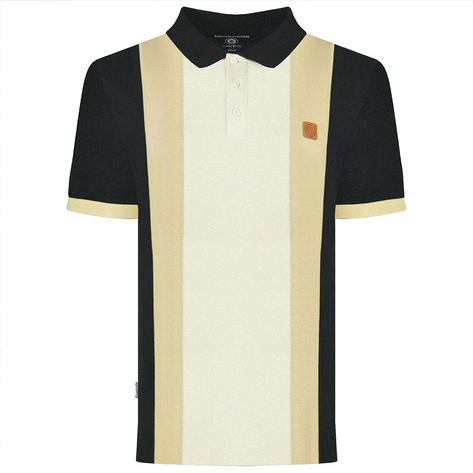 Lambretta Block Stripe Panel Pique Polo Shirt Black Thumbnail 1