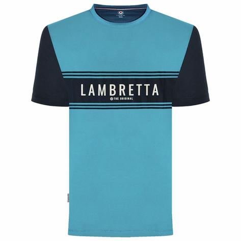 Lambretta Logo Panel Contrast Sleeve T-Shirt Blue Moon