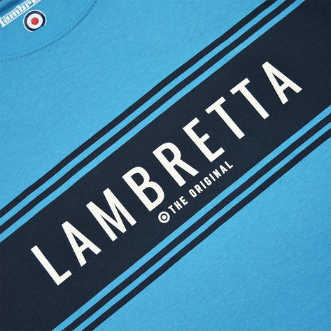 Lambretta Logo Panel Contrast Sleeve T-Shirt Blue Moon Thumbnail 2