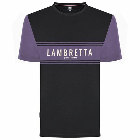 Lambretta Logo Panel Contrast Sleeve T-Shirt Navy Thumbnail 1