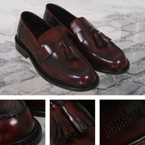 Ikon Originals All Leather Perforated Upper Tassel Loafers Oxblood Thumbnail 2