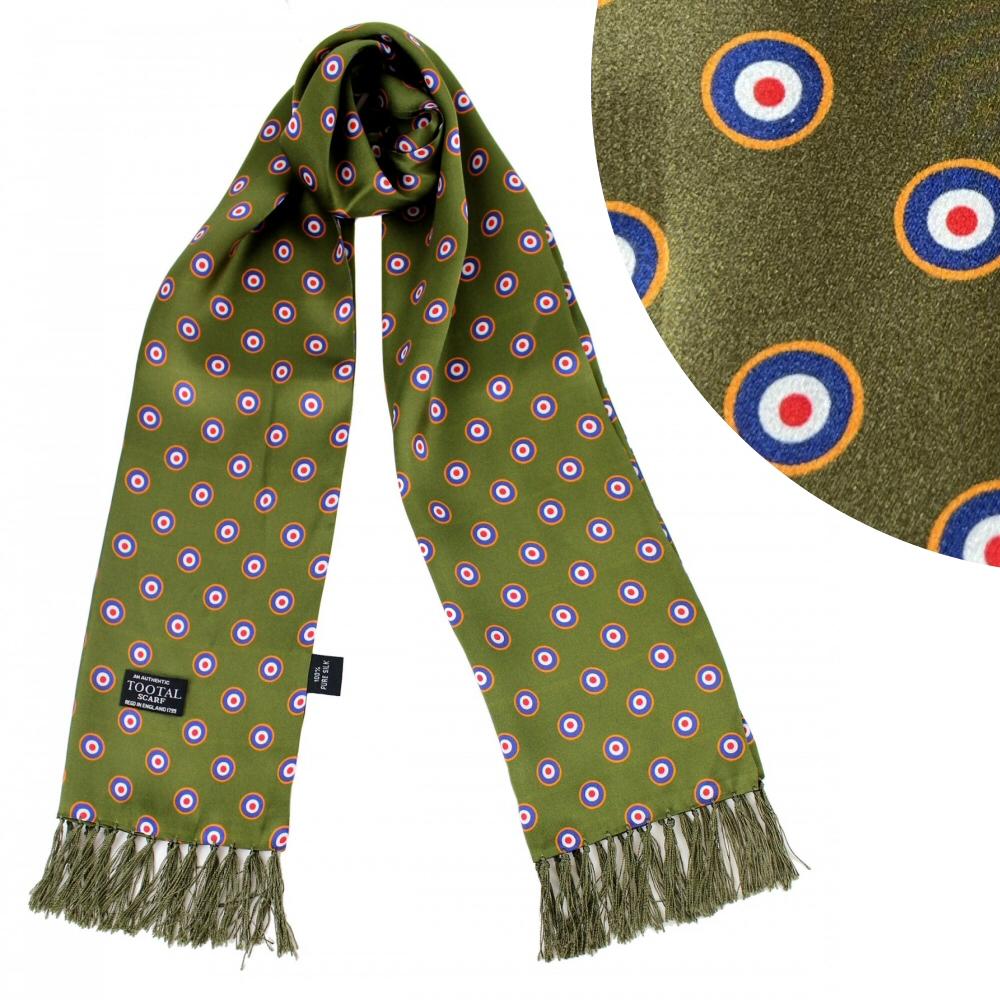 Tootal Mens Printed Silk Scarf Targets Olive Green Adaptor Clothing