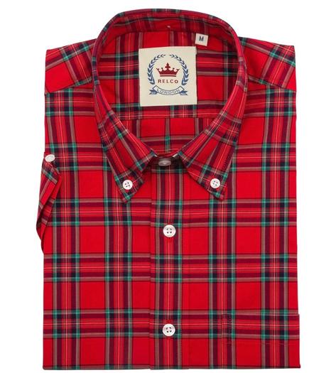 Relco Button Down Check Short Sleeve Shirt Red Tartan Thumbnail 2