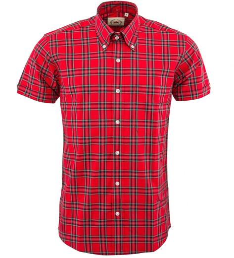 Relco Button Down Check Short Sleeve Shirt Red Tartan Thumbnail 1