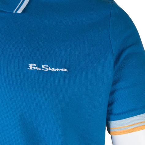 Ben Sherman Tipped Pique Polo Shirt Bright Blue Thumbnail 4
