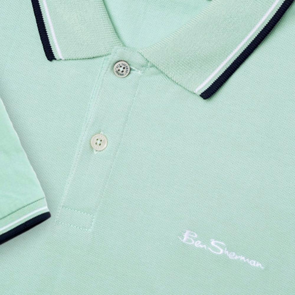 Ben Sherman Tipped Pique Polo Shirt Mint Blue