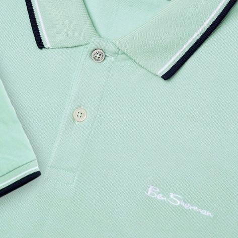 Ben Sherman Tipped Pique Polo Shirt Mint Blue Thumbnail 1
