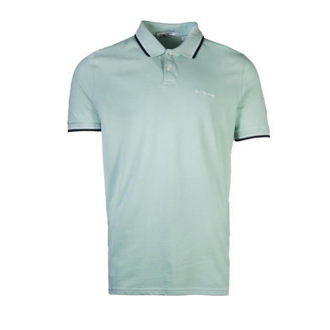 Ben Sherman Tipped Pique Polo Shirt Mint Blue Thumbnail 2