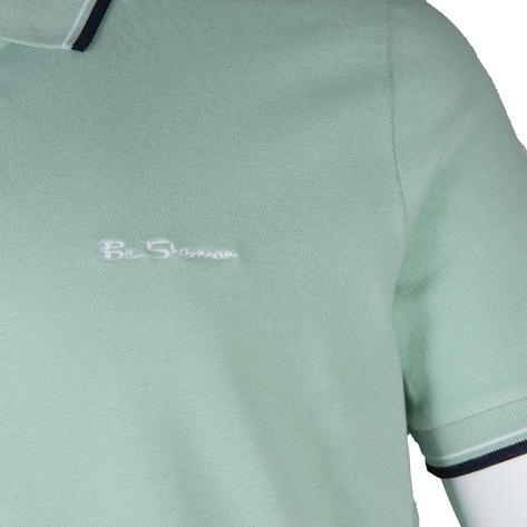 Ben Sherman Tipped Pique Polo Shirt Mint Blue Thumbnail 4
