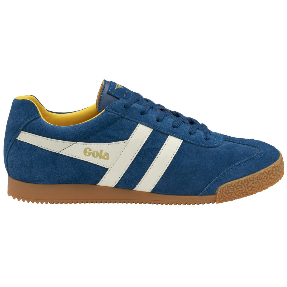 Gola Harrier Classic Twin Stripe Suede Trainer Marine Blue / Off White / Sun