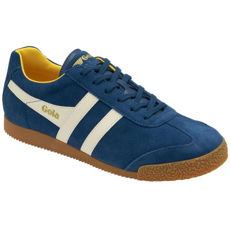 Gola Harrier Classic Twin Stripe Suede Trainer Marine Blue / Off White / Sun Thumbnail 2