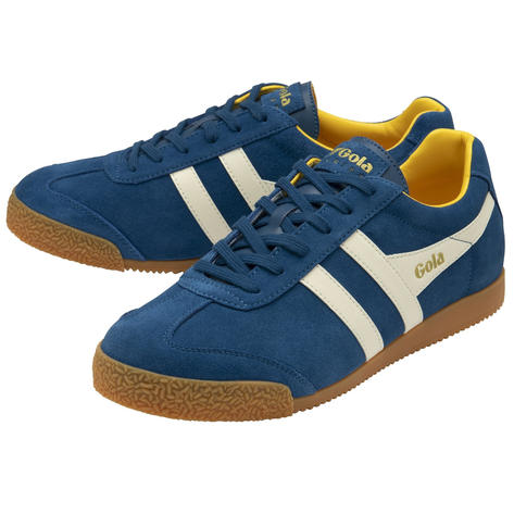 Gola Harrier Classic Twin Stripe Suede Trainer Marine Blue / Off White / Sun Thumbnail 3