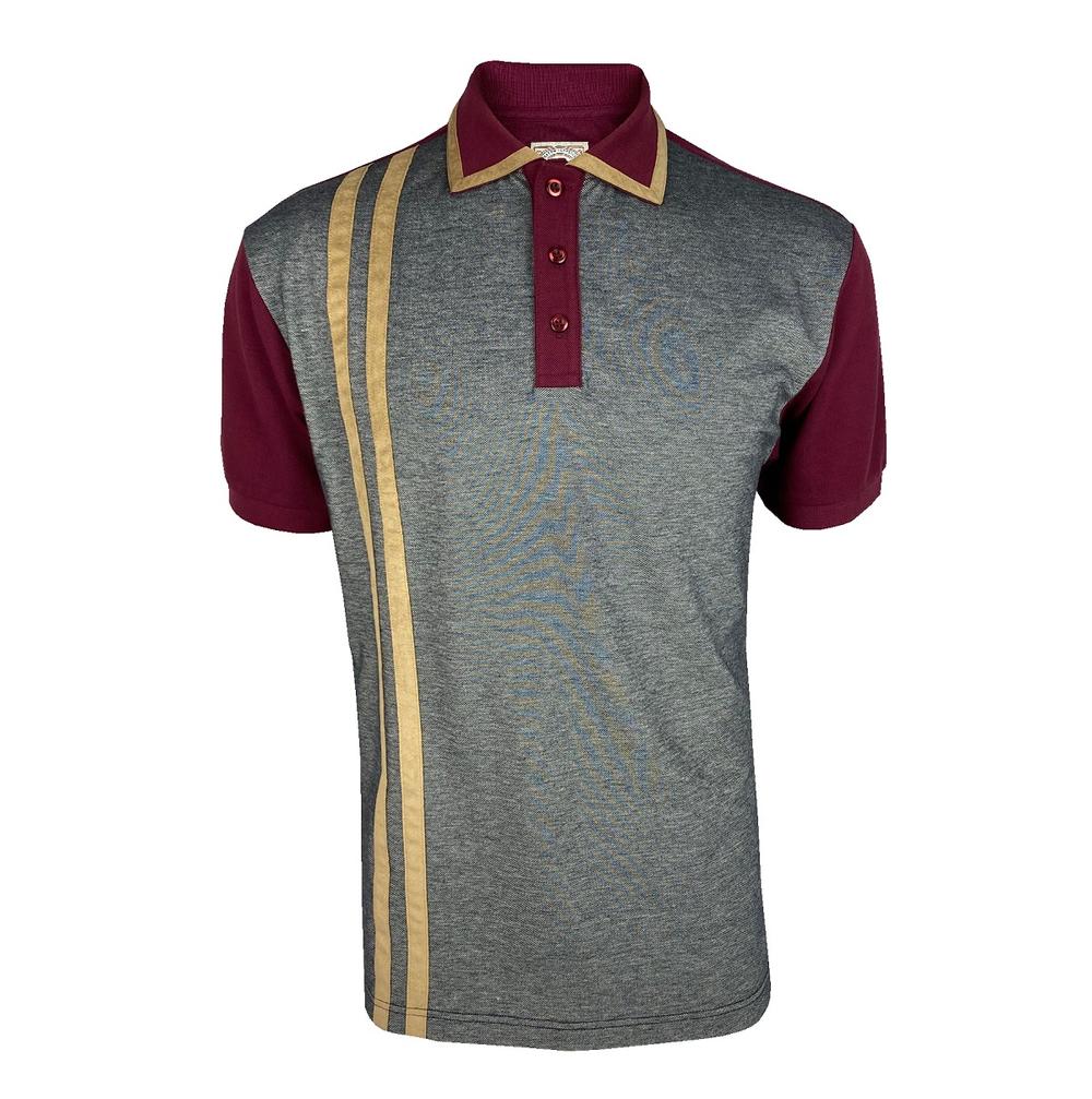 Ska & Soul Faux Suede Racing Stripe Polo Shirt Port