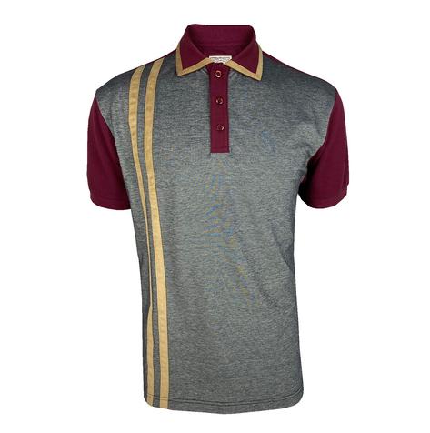 Ska & Soul Faux Suede Racing Stripe Polo Shirt Port Thumbnail 1