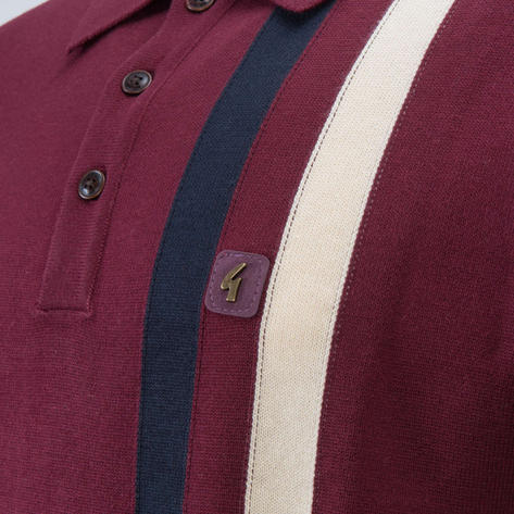 Gabicci Vintage Classic Racing Stripe Knit Polo Wine Thumbnail 4