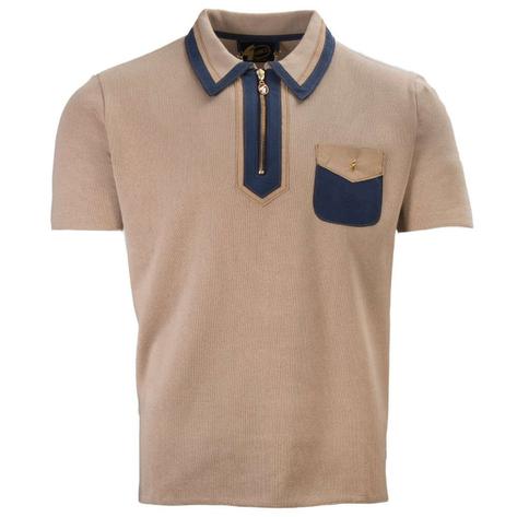 Gabicci Vintage Ltd Edition Faux Suede Zip Neck Knit Polo Sand