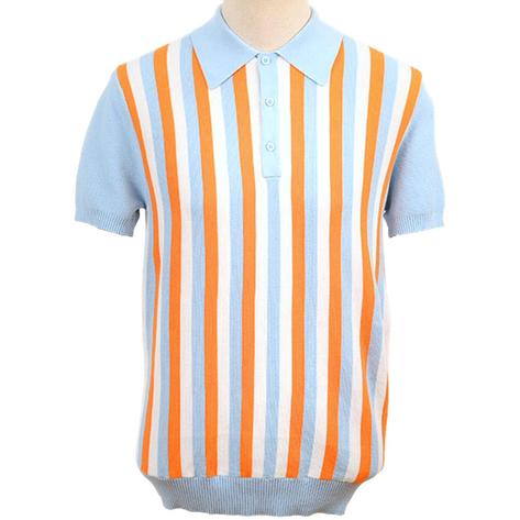 Art Gallery Fine Gauge Knit Multi Stripe Polo Shirt Sky Thumbnail 1