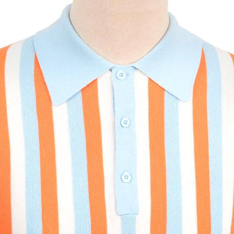 Art Gallery Fine Gauge Knit Multi Stripe Polo Shirt Sky Thumbnail 2