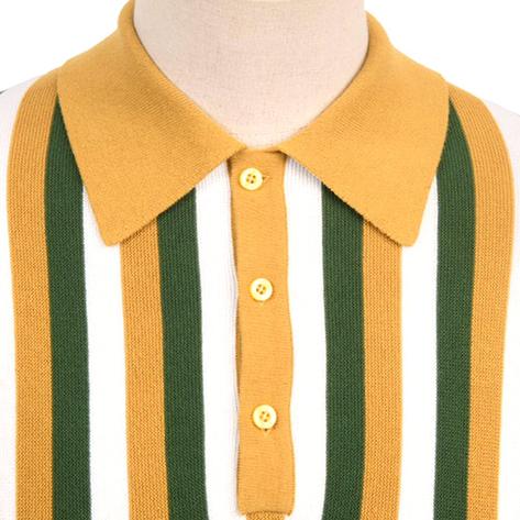 Art Gallery Fine Gauge Knit Multi Stripe Polo Shirt Mustard Thumbnail 2