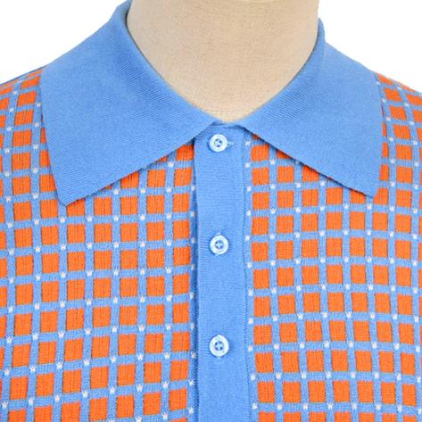 Art Gallery Fine Gauge Check Knit Polo Shirt Sky Blue Thumbnail 2