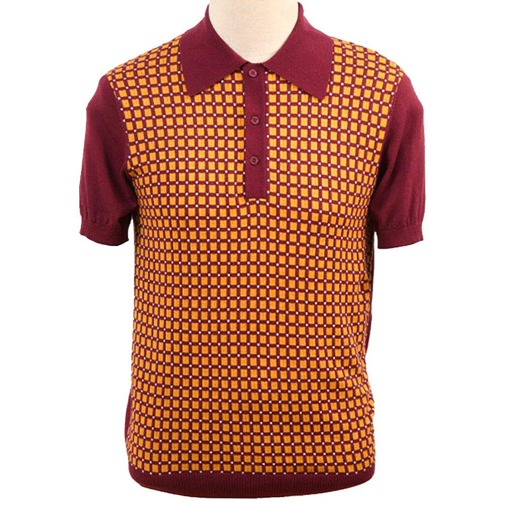 Art Gallery Fine Gauge Check Knit Polo Shirt Burgundy