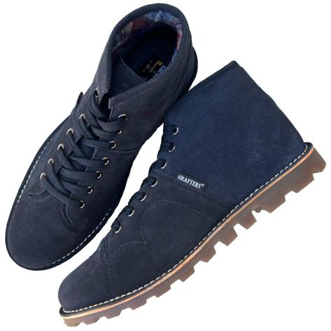 Grafters Retro Treaded Sole Suede Monkey Boots Navy Thumbnail 3