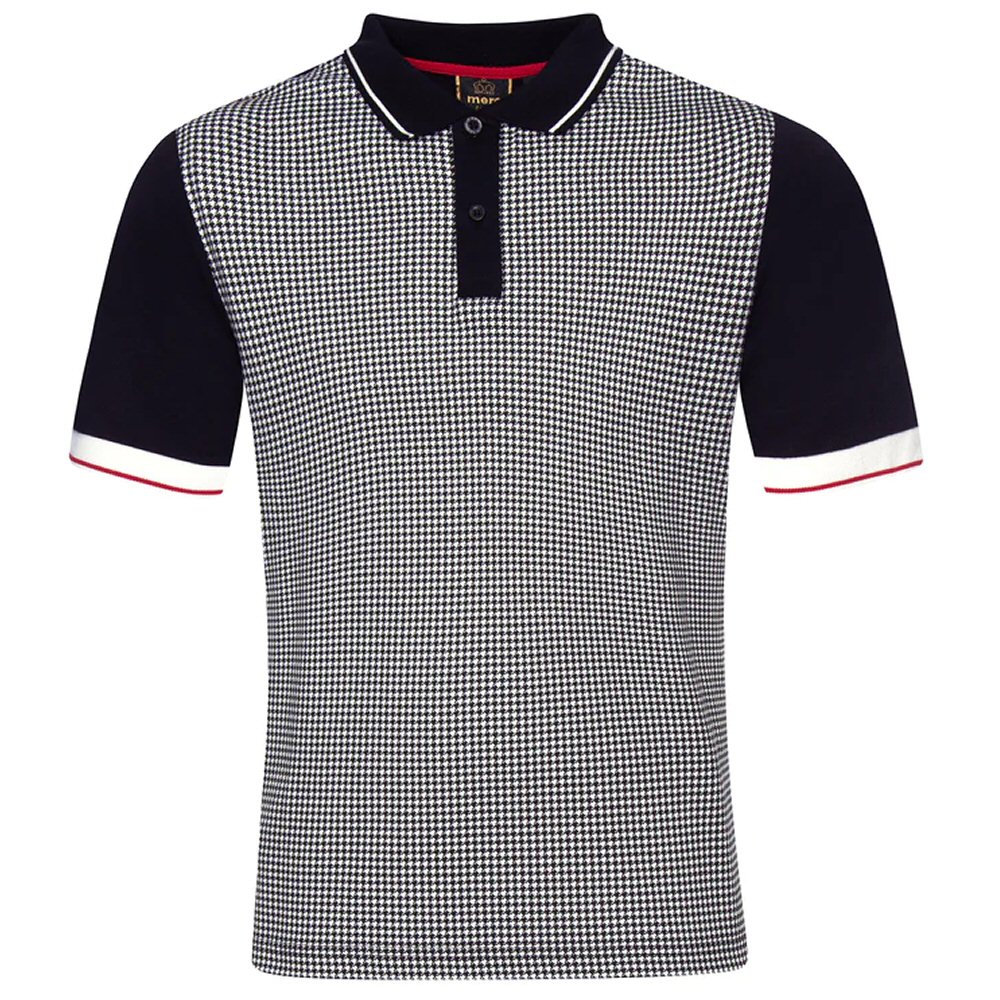 /Merc London Dogtooth Tipped S/S Polo Shirt Black | Adaptor Clothing