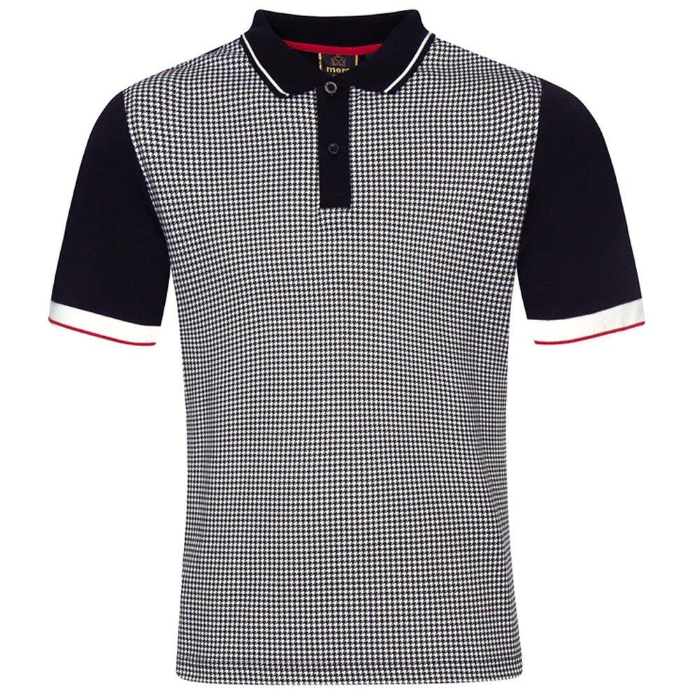 Merc London Dogtooth Tipped S/S Polo Shirt Black