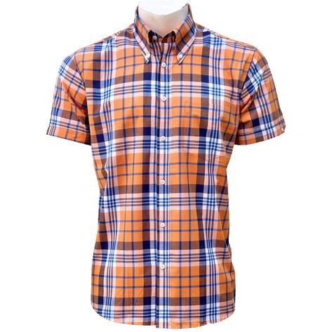 Adaptor Clothing Windowpane Short Sleeve Check Shirt Orange Thumbnail 1