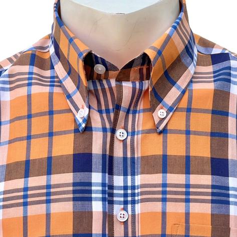 Adaptor Clothing Windowpane Short Sleeve Check Shirt Orange Thumbnail 2