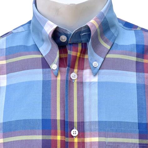 Adaptor Clothing Windowpane Short Sleeve Check Shirt Sky Blue Thumbnail 2