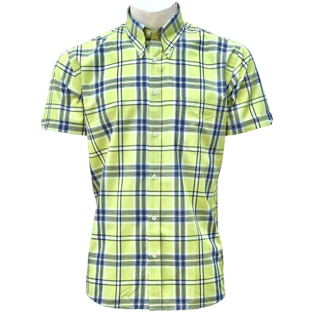 Adaptor Clothing Windowpane Short Sleeve Check Shirt Lime