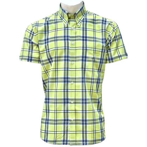 Adaptor Clothing Windowpane Short Sleeve Check Shirt Lime Thumbnail 1