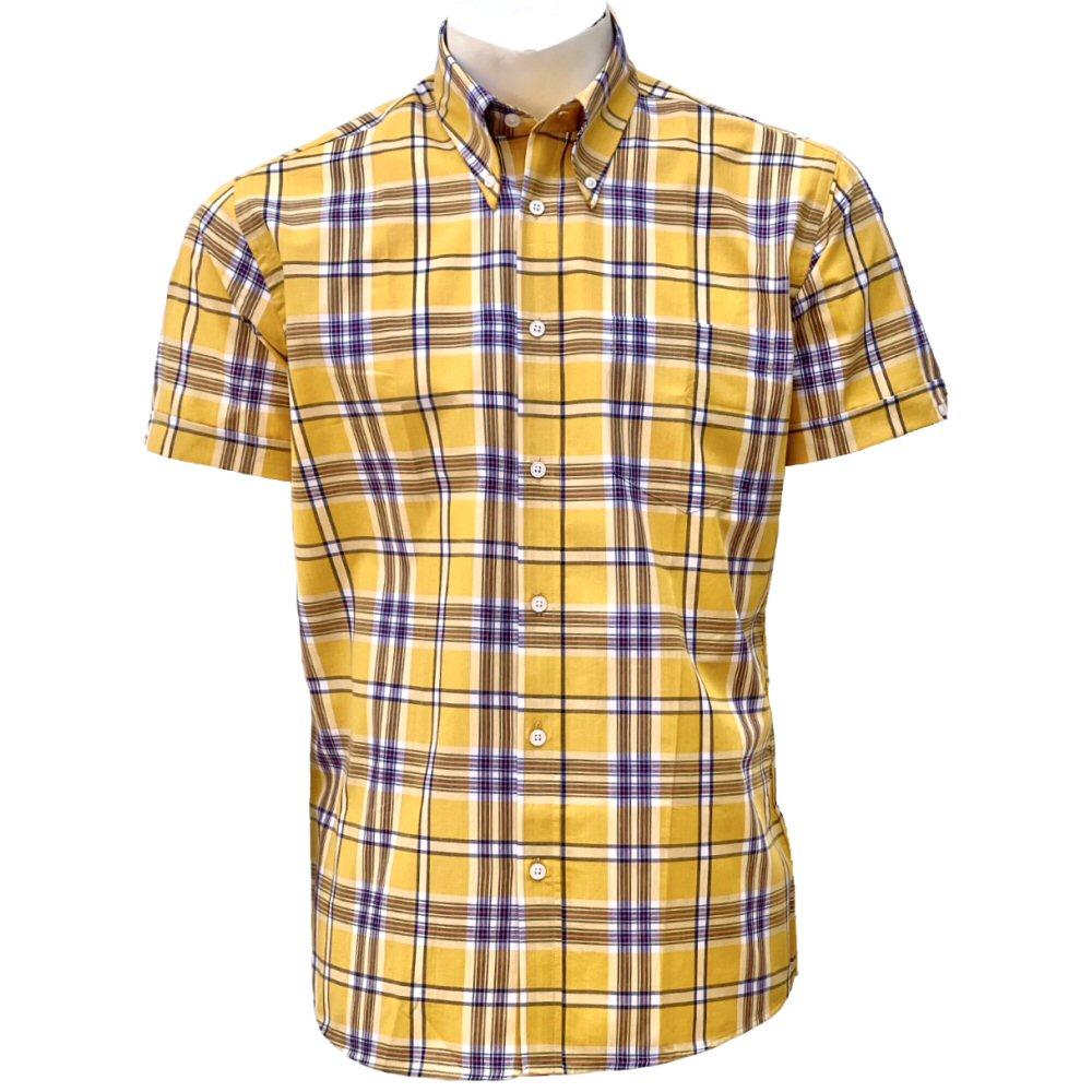 Adaptor Clothing Windowpane Short Sleeve Check Shirt Mustard