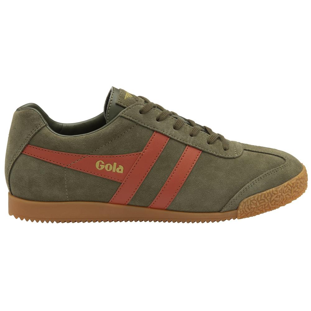 Gola Harrier Classic Twin Stripe Suede Trainer Khaki / Orange Spice